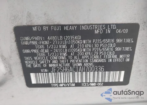 2010 Subaru Forester 2.5X из США, поврежденный, VIN JF2SH6AC1AH700336